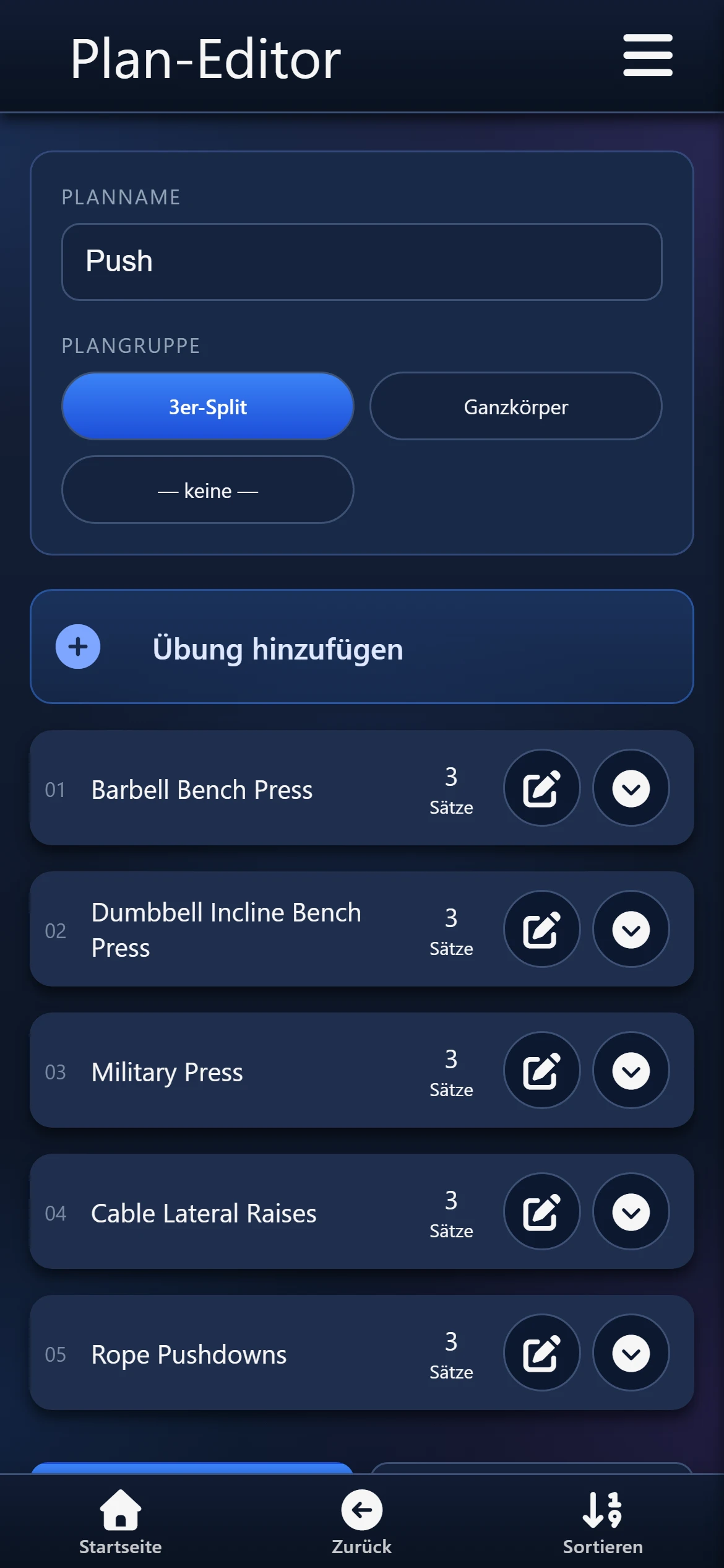 Plan Push mit fünf Übungen
