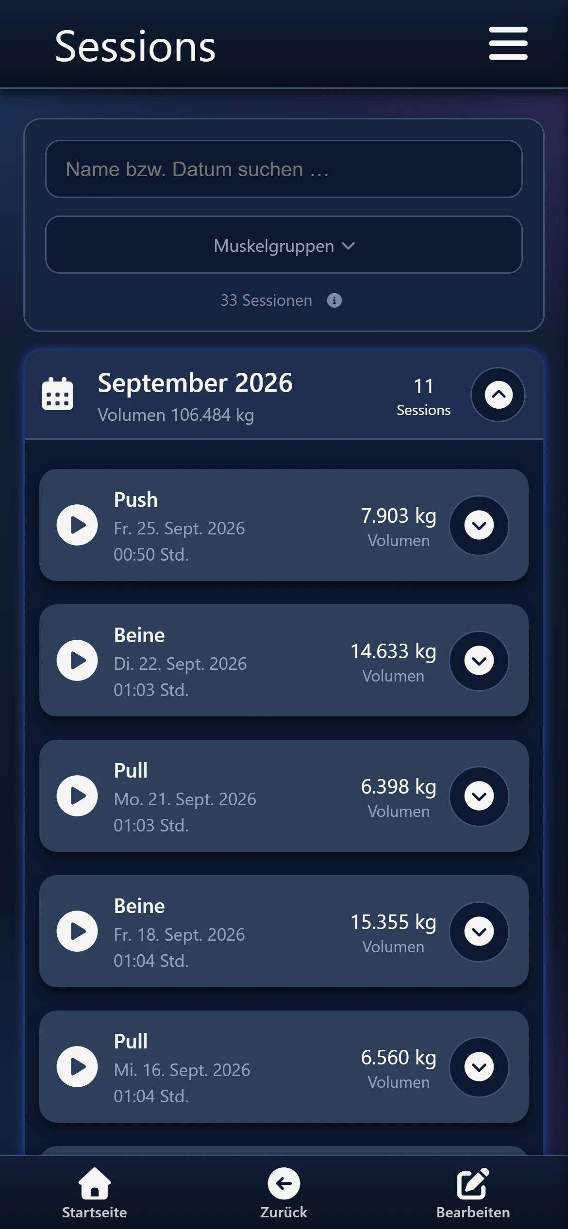 Session-Verlauf September 2026
